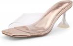 Sandalias Para Mujer Shoe Land Celebrate De Tacón Transparente Punta Cuadrada Transparentes... 