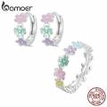 bamoer 925 sterling silver multi-color enamel mini flower ring & earrings jewelry set for women girls fine jewelry birthday gift