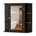 costway costway armario del baño con espejo montado a la pared de madera gabinete almacenamiento para cuarto salón cocina marrón 65 x 17 x 64 cm