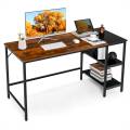 costway costway escritorio de ordenador mesa escritorio portátil con estantes de almacenamiento marco acero industrial de oficina casa 140 x 60 x 74 cm café