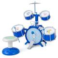 costway costway juego de batería infantil con 5 tambores jazz rock con bombo 1 platillo 2 baquetas 1 pedal instrumento de percusión para 3+ años azul