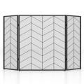 costway costway pantalla plegable de chimenea de 3 paneles con bisagra cubierta y patrón de espiga de chevrón malla de decorativa 132 x 79 cm negro