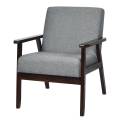 costway costway sofá individual sillón de madera tapizado en tela silla ergonómica con cojín para salón oficina balcón 64 cm x 70 cm x 79 cm gris