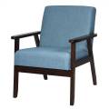 costway costway sofá individual sillón de madera tapizado en tela silla ergonómica con cojín para salón oficina balcón 64 cm x 70 cm x 79 cm azul