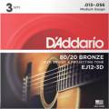 Cuerdas De Guitarra Acústica De Bronce Calibre Medio D'addario Ej12-3d 80/20