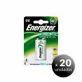 energizer pack de 20 unidades. power plus, pila recargable 9v, hr22, 175 mah