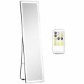 homcom espejo de pie de pared y suelo con luz led y mando a distancia con brillo ajustable 40x51x156,5 cm plata y negro
