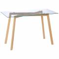 homcom mesa de comedor para 4 personas con encimera de cristal y patas de acero efecto madera 120x60x76 cm transparente