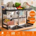 ideal world estante de secado de platos de cocina de 2 niveles, 65/85cm, negro sobre fregadero, escurridor de platos de acero inoxidable, organizador, estante de secado