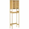 kleankin mueble de bambÃº sobre inodoro armario alto para lavadora con 2 puertas 1 balda interior y 1 estante de almacenaje 60x23x173 cm natural